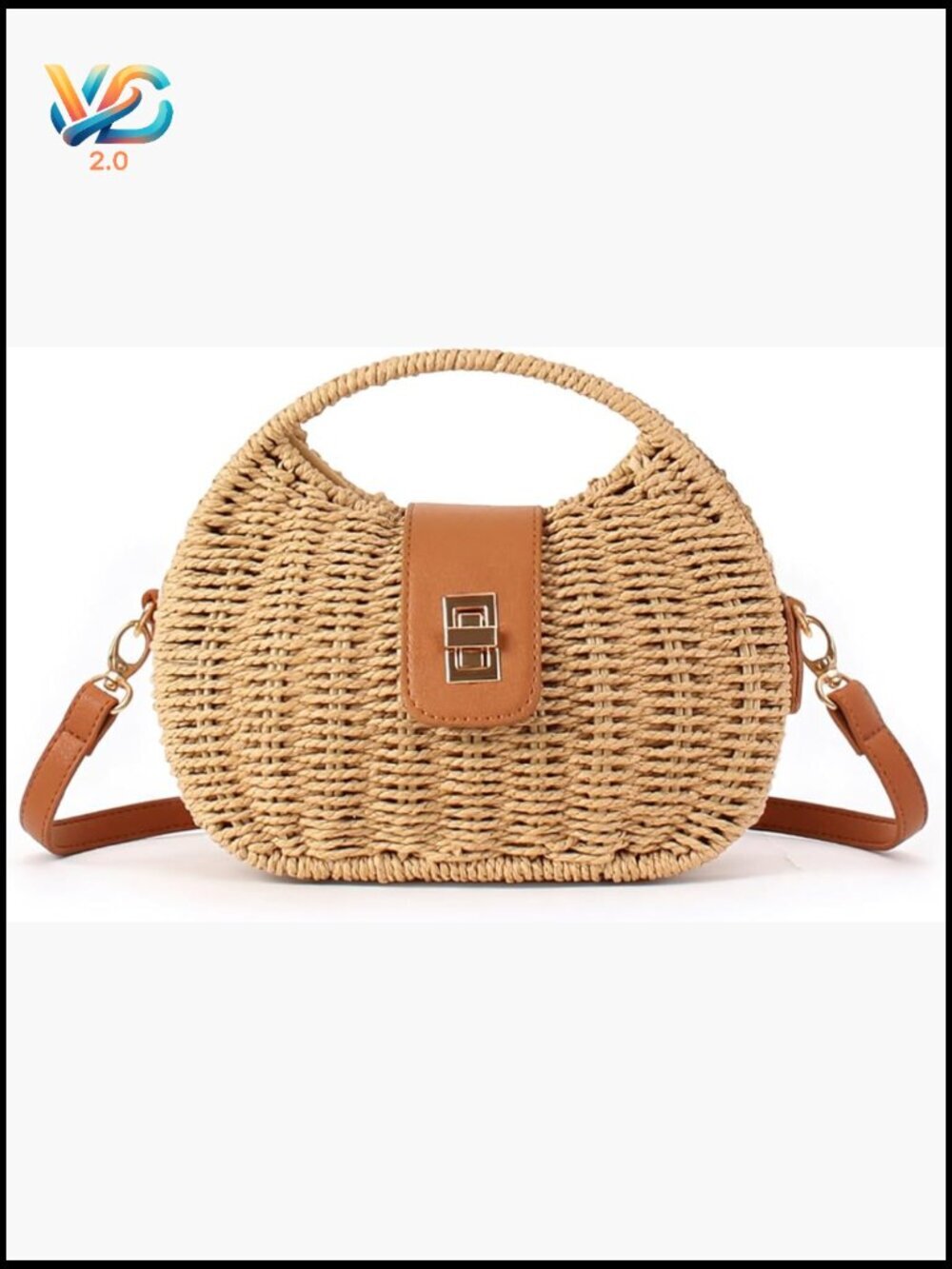 Straw Crossbody Handbag Summer Beach Clutch Purse Top Handle Detachable Strap